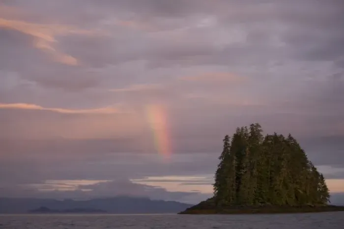 Framed Print : USA, Alaska, Rainbow and clearing storm above Frederick Sound
