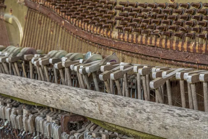 Framed Print : USA, Alaska, Sitka. Discarded Lindeman and Sons piano close-up