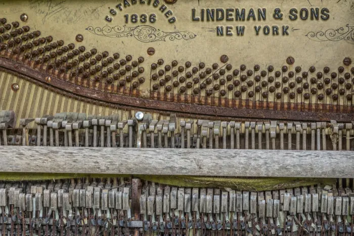 Framed Print : USA, Alaska, Sitka. Discarded Lindeman and Sons piano close-up
