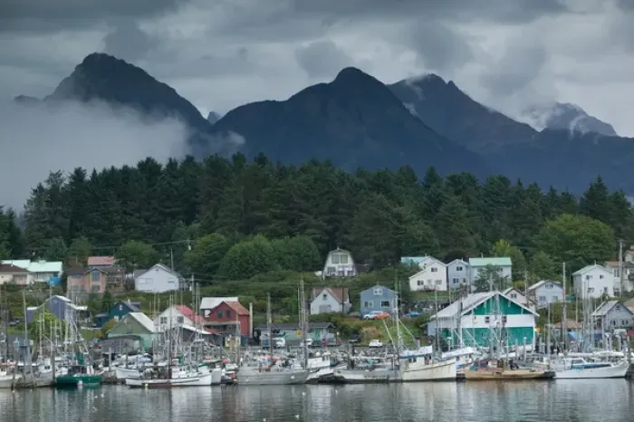 Framed Print : USA-ALASKA-Southeast Alaska-SITKA: Town & Waterfront View along Sitka Channel