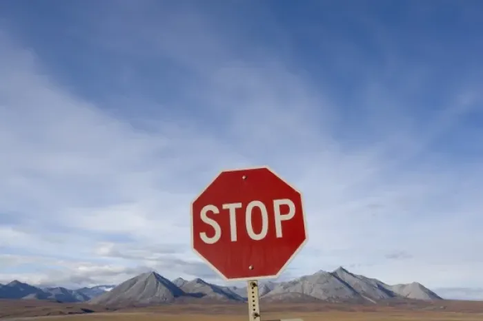 Framed Print : USA, Alaska, Stop sign along Dalton Highway in Brooks Range near Atigun Pass Framed Print : USA, Alaska, Stop sign along Dalton Highway in Brooks Range near Atigun Pass