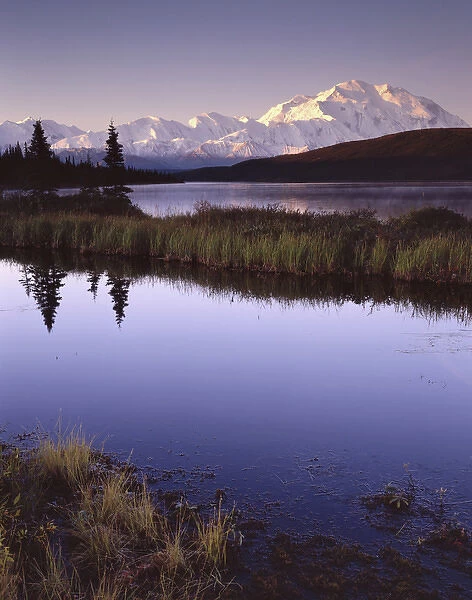 USA, Alaska, Sunrise, Wonder Lake, Reflection, Mount McKinley, Denali National Park
