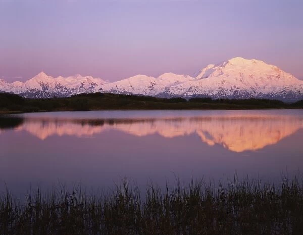 USA, Alaska, Sunset, Tundra Pond, USA, Alaska, Reflection, Mount McKinley, Denali