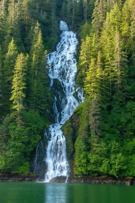 Framed Print : USA, Alaska, Tongass National Forest. Waterfall into Red Bluff Bay Framed Print : USA, Alaska, Tongass National Forest. Waterfall into Red Bluff Bay