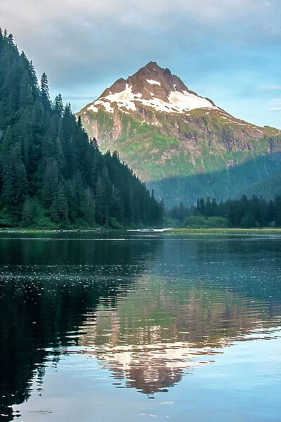 USA, Alaska, Tongass National Forest. Mountain and forest reflections on Red Bluff Bay