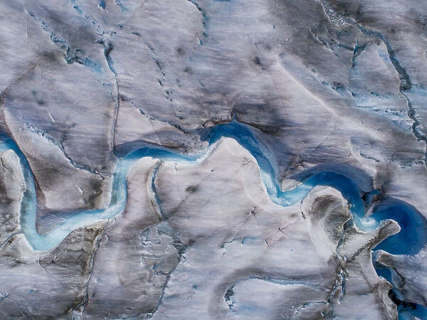 USA, Alaska, Tracy Arm-Fords Terror Wilderness, Overhead aerial view of meltwater streams