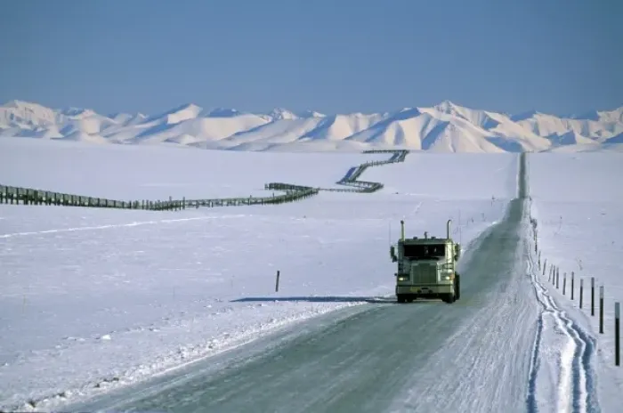 Framed Print : USA, Alaska. Truck on the Dalton Highway, next to the Trans-Alaskan Pipeline Framed Print : USA, Alaska. Truck on the Dalton Highway, next to the Trans-Alaskan Pipeline