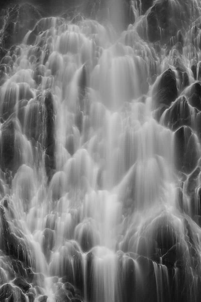 USA, Alaska, Valdez. B&W scenic of Horsetail Falls
