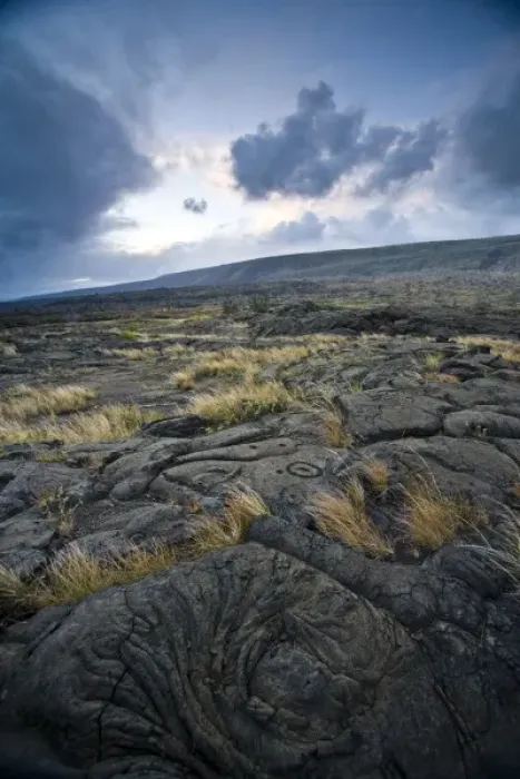Framed Print : USA. Ancient native petroglyph in Volcanoes NP on the Big Island of Hawaii