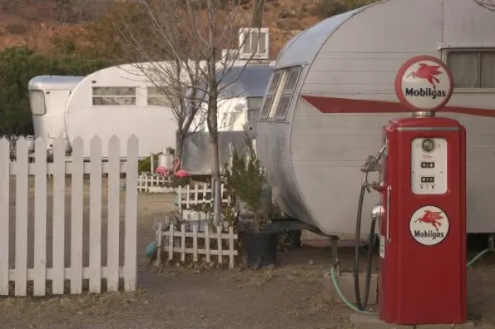Framed Print : USA, Arizona, Bisbee: Shady Dell Motel, All Vintage Car Trailer Motel
