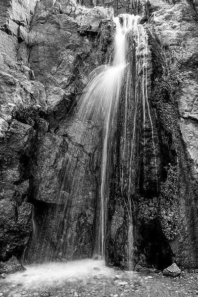 USA, Arizona. Black and White image. Stone Creek Waterfall, Grand Canyon National Park