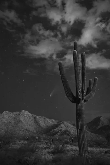 Framed Print : USA, Arizona, Buckeye. Comet Neowise spews trail over White Tank Mountains and desert Framed Print : USA, Arizona, Buckeye. Comet Neowise spews trail over White Tank Mountains and desert