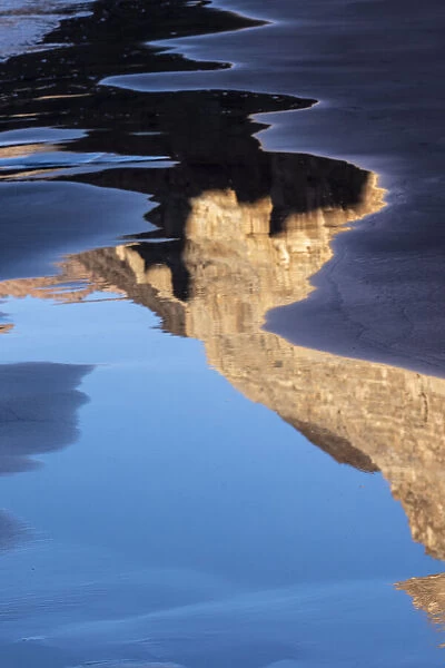 USA, Arizona. Canyon wall reflections on a sand beach, Grand Canyon National Park
