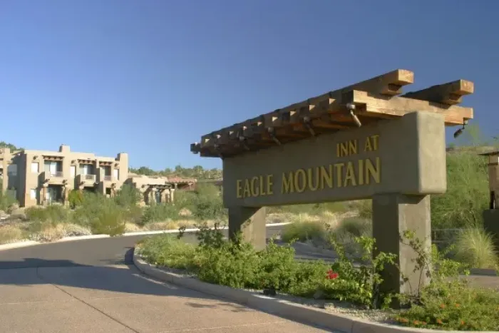 Framed Print : USA, Arizona, Fountain Hills. Inn at Eagle Mountain welcome