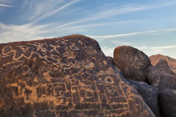 Framed Print : USA, Arizona, Gila Bend. Close-up of prehistoric petroglyphs on boulders. Credit as Framed Print : USA, Arizona, Gila Bend. Close-up of prehistoric petroglyphs on boulders. Credit as