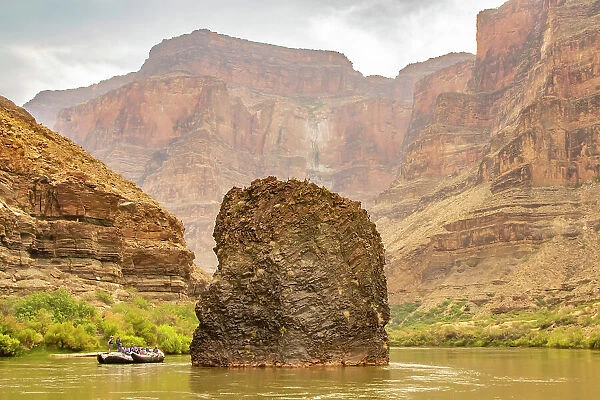 USA, Arizona, Grand Canyon National Park. Rafting on Colorado River next to Vulcan's Anvil formation