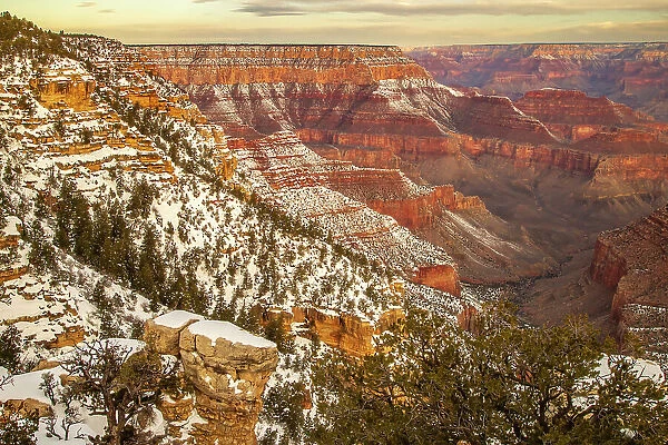 USA, Arizona, Grand Canyon National Park. Winter canyon overview from Grandview Point