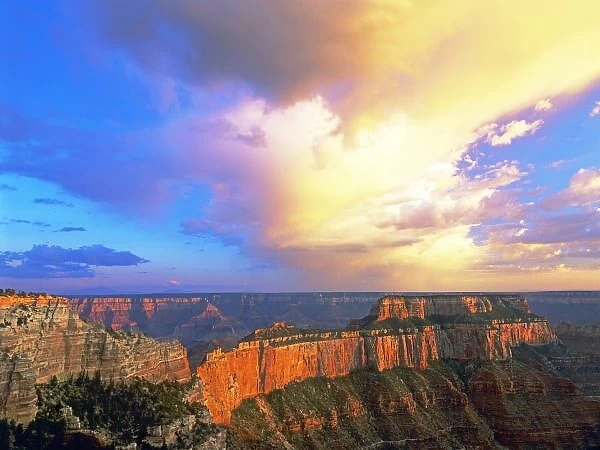 USA, Arizona, Grand Canyon National Park. View from North Rim of clearing storm over the canyon