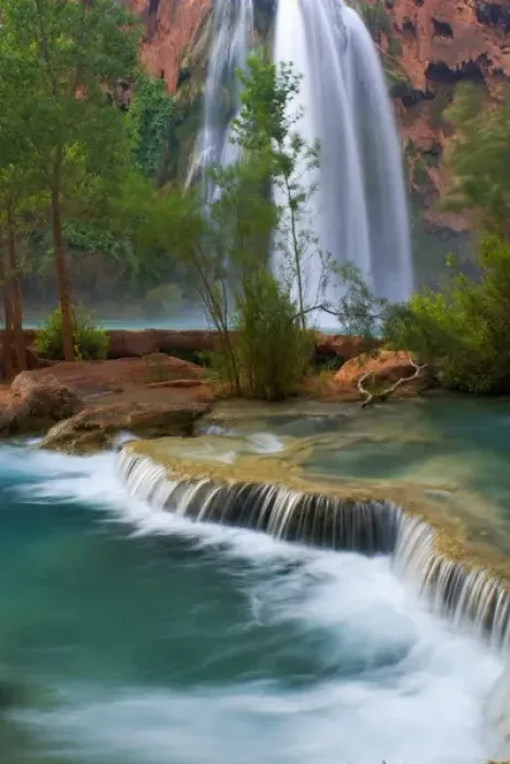 Framed Print : USA, Arizona, Havasu Canyon. Havasue Creek and Havasu Falls flow peacefully through Framed Print : USA, Arizona, Havasu Canyon. Havasue Creek and Havasu Falls flow peacefully through