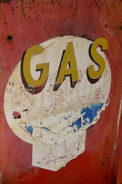 USA, Arizona, Jerome, Brightly painted antique gas sign, Gold King Mine