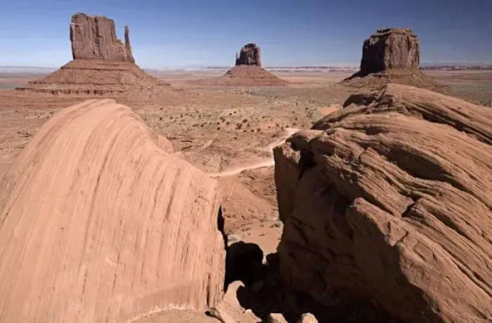 Framed Print : USA, Arizona, Monument Valley. The Mittens as seen from the Monument Valley Navajo