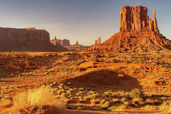 USA, Arizona, Monument Valley Navajo Tribal Park. The Mittens rock formations