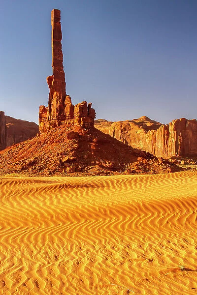 USA, Arizona, Monument Valley Navajo Tribal Park. Eroded formations and sand dunes