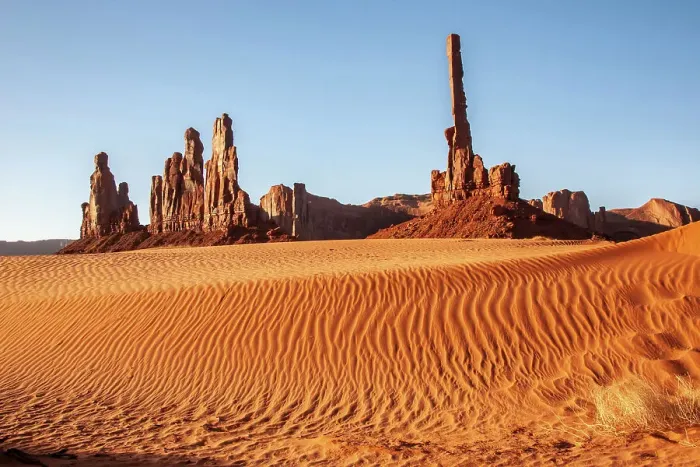 Framed Print : USA, Arizona, Monument Valley Navajo Tribal Park. Eroded formations and sand dunes