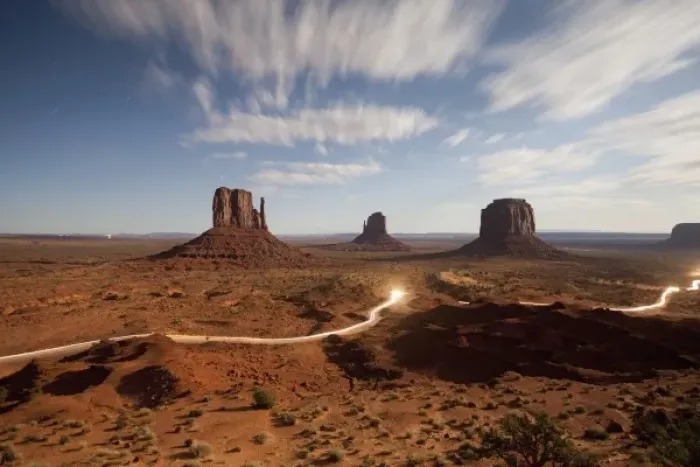 Framed Print : USA, Arizona, Monument Valley Navajo Tribal Park, Time exposure of truck headlights Framed Print : USA, Arizona, Monument Valley Navajo Tribal Park, Time exposure of truck headlights