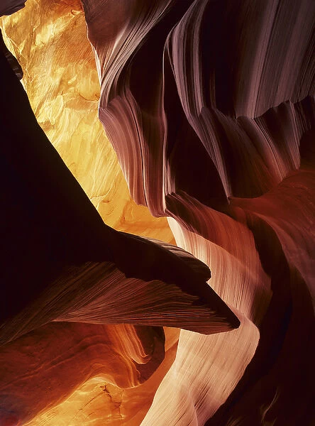 USA, Arizona, Navajo Tribal Land. Reflected sunlight creates amber walls in Lower