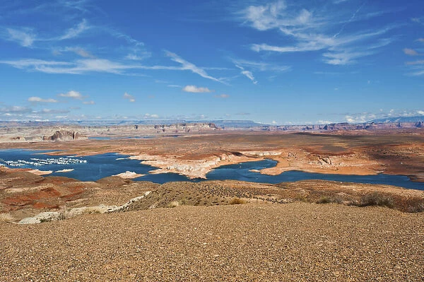 USA, Arizona, Page. Glen Canyon National Recreation Area, Lake Powell with low water