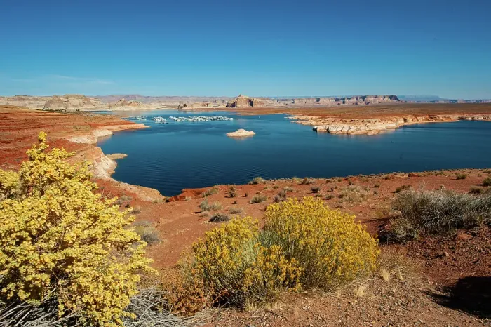 Framed Print : USA, Arizona, Page. Glen Canyon Recreation Area, Lake Powell from Wahweap Overlook