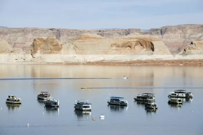Framed Print : USA, Arizona, Page. Marina on Lake Powell near Page, Arizona Framed Print : USA, Arizona, Page. Marina on Lake Powell near Page, Arizona
