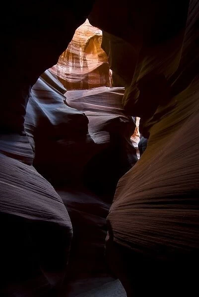 USA, Arizona, Page. Reflected sunlight creates amber walls in Waterholes or Secret Canyon