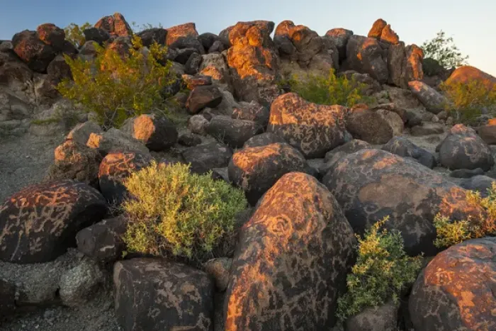 Framed Print : USA, Arizona, Painted Rock Petroglyph Site. Rocks covered with petroglyphs. Credit as