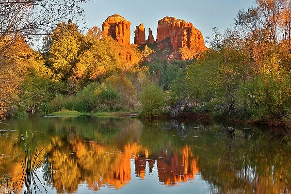 USA, Arizona. Red Rock State Park with Oak Creek and Cathedral Rock