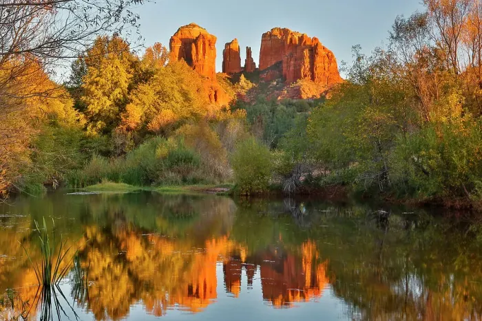 Framed Print : USA, Arizona. Red Rock State Park with Oak Creek and Cathedral Rock Framed Print : USA, Arizona. Red Rock State Park with Oak Creek and Cathedral Rock