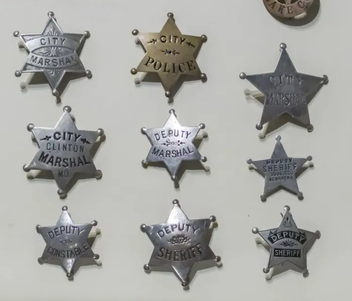 Framed Print : USA, Arizona, Scottsdale. Close-up of law enforcement badges from wild west Framed Print : USA, Arizona, Scottsdale. Close-up of law enforcement badges from wild west