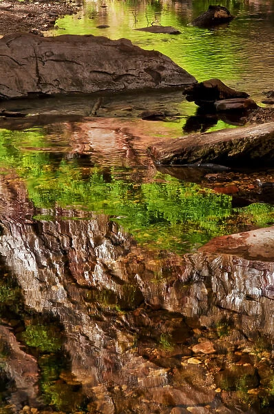 USA, Arizona, Sedona, Verdee Valley. Spring reflections in creek