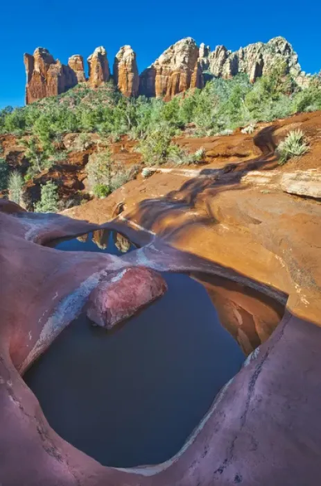 Framed Print : USA, Arizona, Sedona. Water pools in rock