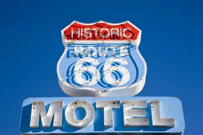 Framed Print : USA, Arizona, Seligman. Rt. 66 Town, Rt. 66 motel sign Framed Print : USA, Arizona, Seligman. Rt. 66 Town, Rt. 66 motel sign
