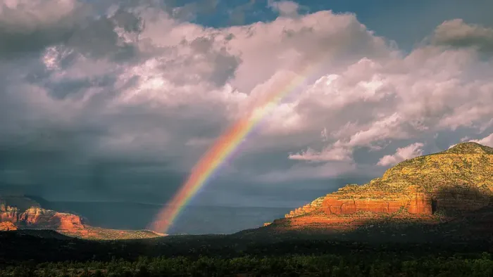 Framed Print : USA, Arizona. Sunrise rainbow over mountain and valley landscape. ©Jay O'Brien  /  Jaynes Gallery  /  DanitaDelimont.com