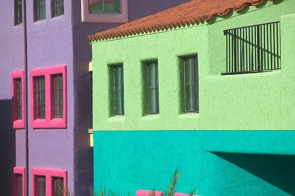 USA, Arizona, Tucson: Downtown: La Placita Complex Colorful Building Detail