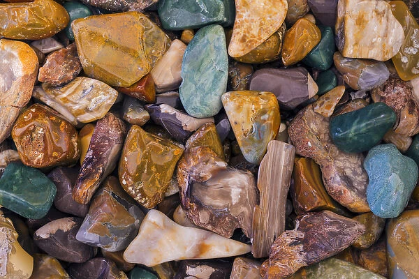 USA, Arizona, Tucson. Detail of polished rocks