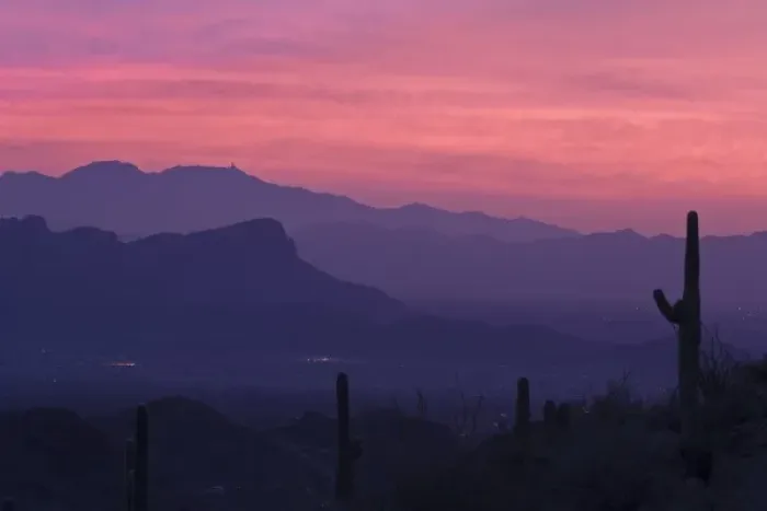 Framed Print : USA, Arizona, Tucson. Purple sunset on Avra Valley as seen from Tortolita Mountains Framed Print : USA, Arizona, Tucson. Purple sunset on Avra Valley as seen from Tortolita Mountains