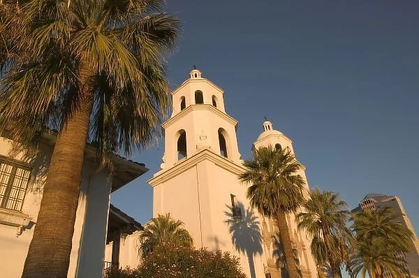 USA, Arizona, Tucson: St. Augustine Cathedral Towers Morning