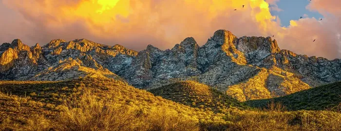 Framed Print : USA, Arizona, Tucson. Sunset on Catalina Mountains panoramic. ©Fred Lord / Jaynes Gallery / DanitaDelimont.com Framed Print : USA, Arizona, Tucson. Sunset on Catalina Mountains panoramic. ©Fred Lord / Jaynes Gallery / DanitaDelimont.com