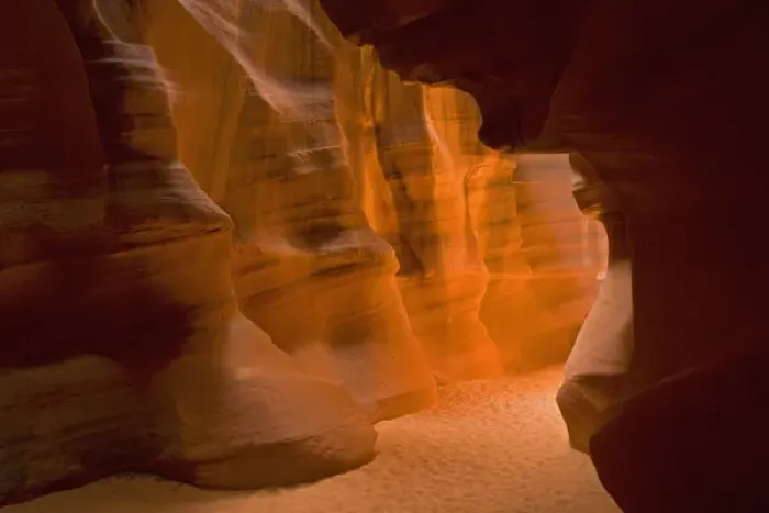 Framed Print : USA, Arizona, Upper Antelope Canyon. Slot canyons glowing wall and sandy floor Framed Print : USA, Arizona, Upper Antelope Canyon. Slot canyons glowing wall and sandy floor