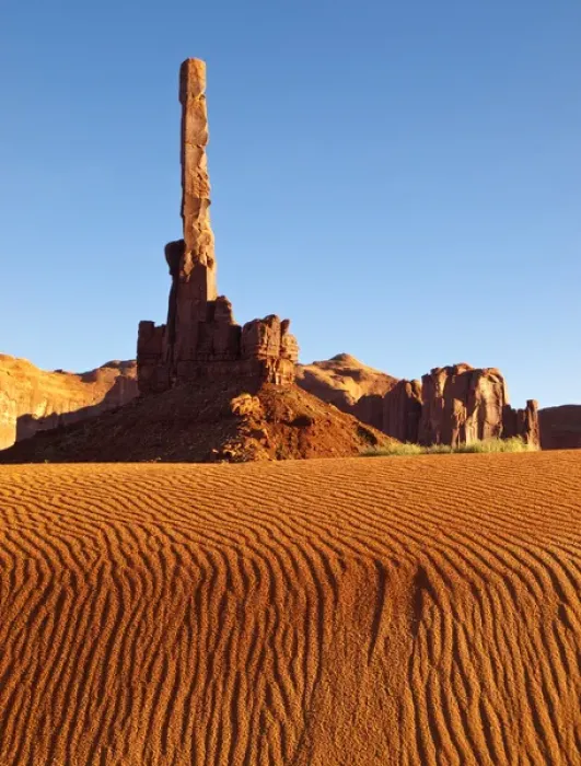 Framed Print : USA, Arizona / Utah, Monument Valley Navajo Tribal Park, Dunes around Totem Pole formation Framed Print : USA, Arizona / Utah, Monument Valley Navajo Tribal Park, Dunes around Totem Pole formation