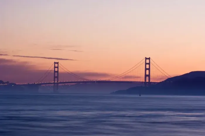 Framed Print : USA, CA, Marin County, Tiburon, Golden Gate Bridge at Dusk Framed Print : USA, CA, Marin County, Tiburon, Golden Gate Bridge at Dusk